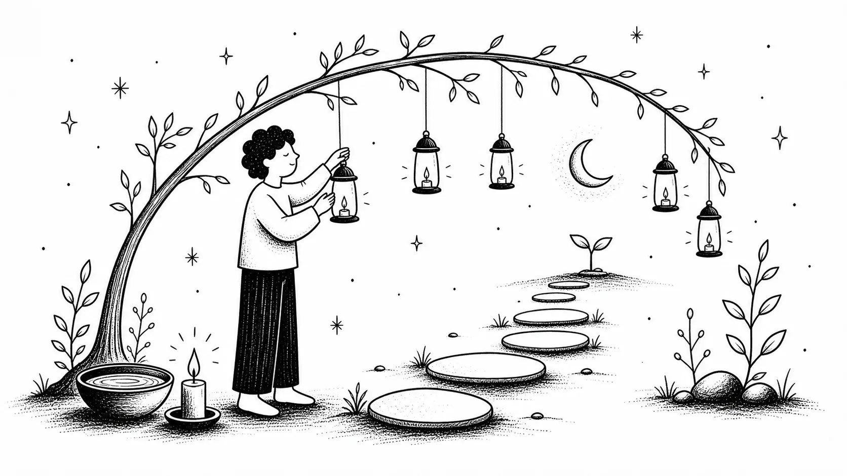 Editorial illustration for the article "25 Spiritual goals for the coming new year" in Spirituality, Mindfulness & Inner Awareness.