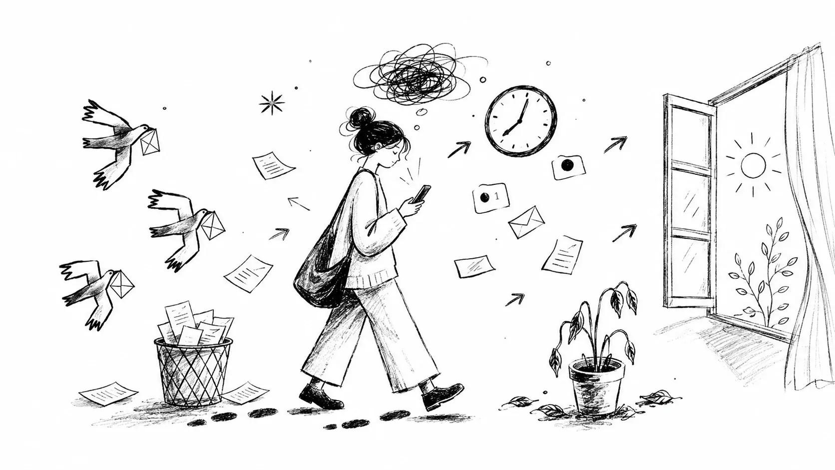 Editorial illustration for the article "8 Signs that Show You arent Living Consciously" in Personal Growth & Self-Improvement.