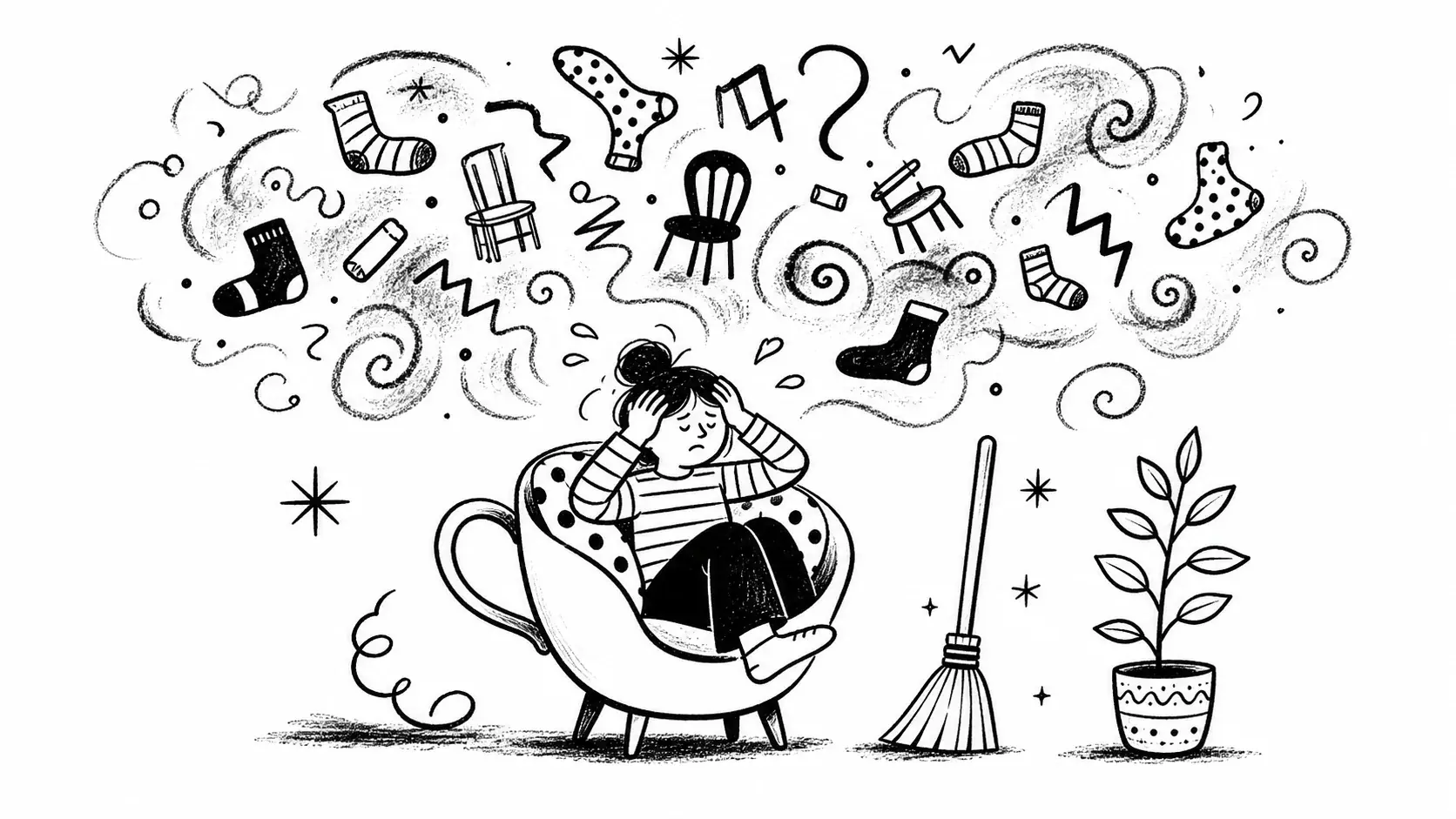 Editorial illustration for the article "Always Cribbing about Chaos?" in Lifestyle, Travel & Personal Reflections.