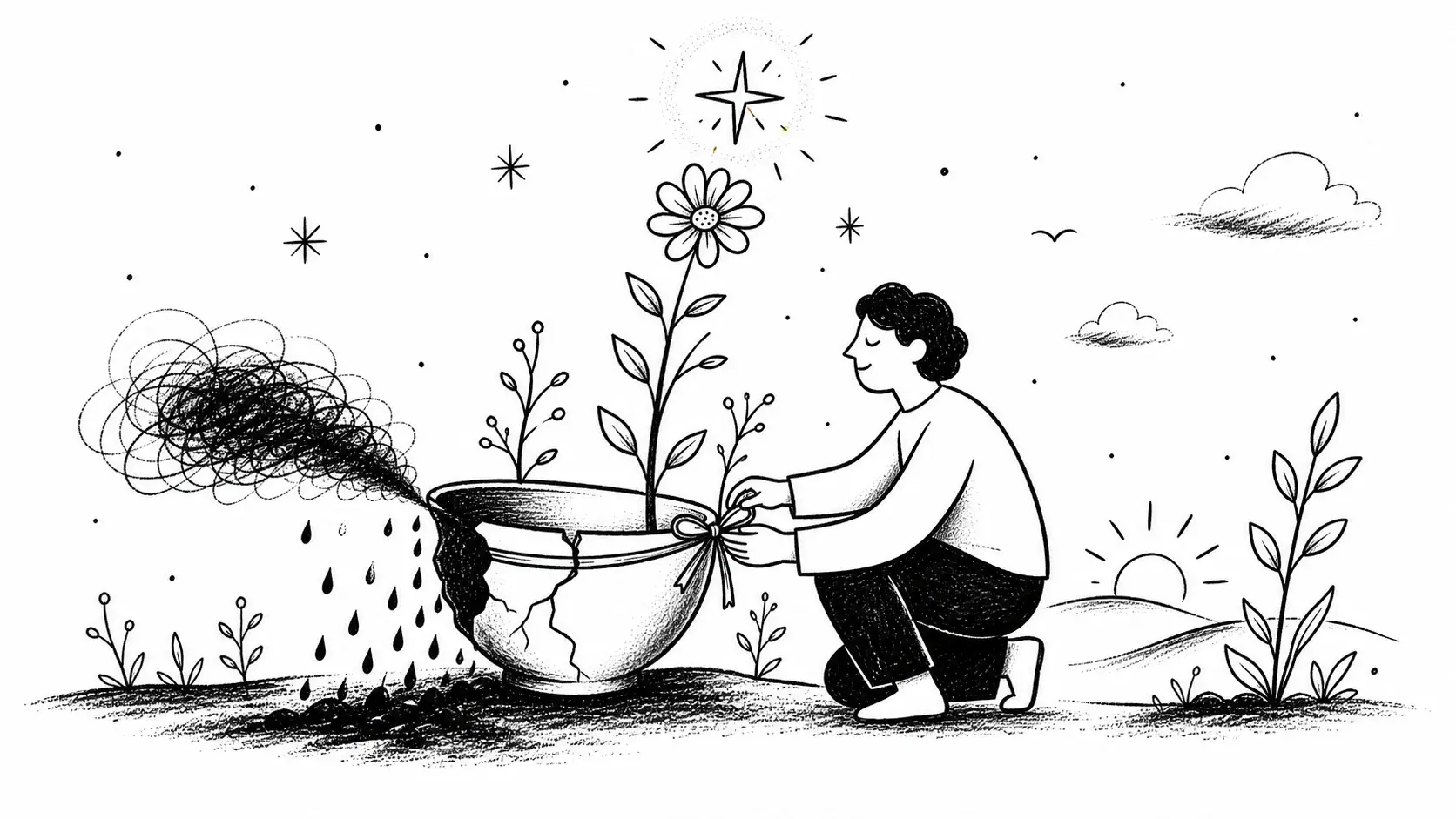 Editorial illustration for the article "From Suffering to a Blessing" in Spirituality, Mindfulness & Inner Awareness.