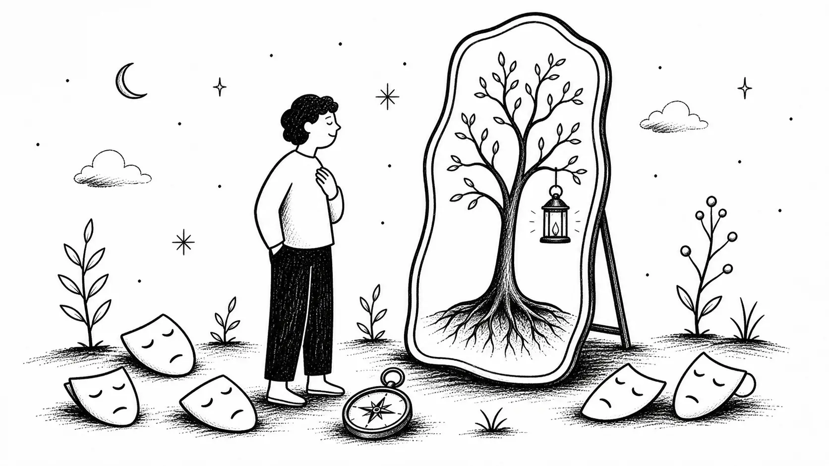 Editorial illustration for the article "How to Develop a Strong Sense of True Self?" in Spirituality, Mindfulness & Inner Awareness.
