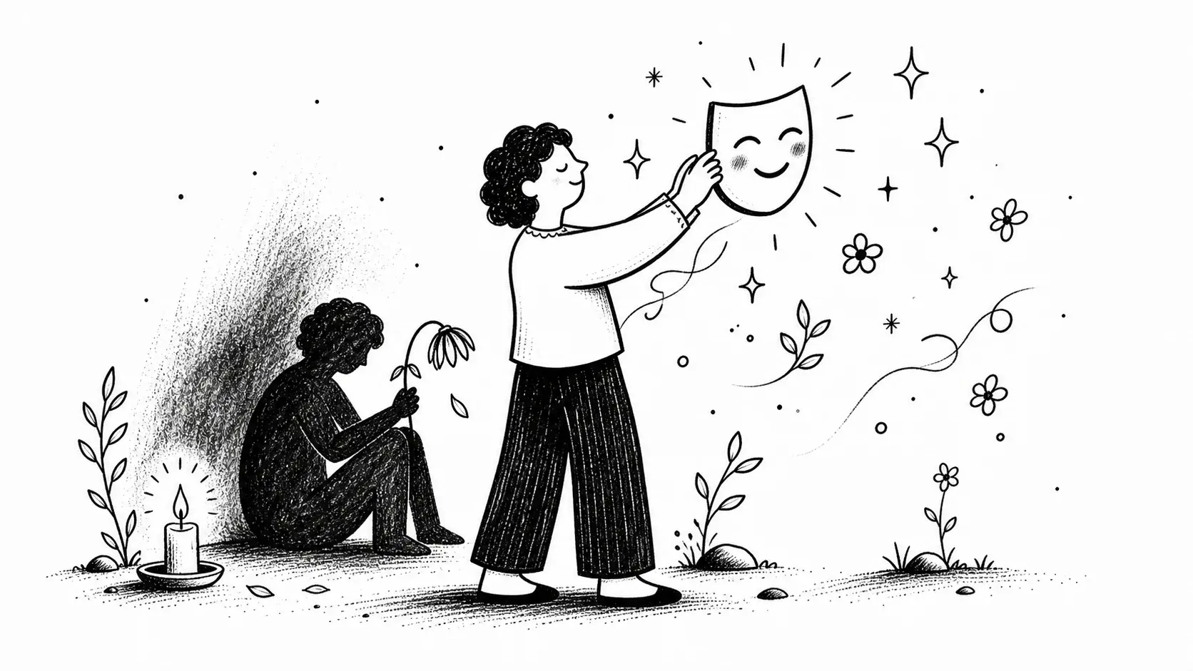Editorial illustration for the article "6 Signs of Pollyannas Attitude (And Why her \\Glad game\\ is Toxic?)" in Lifestyle, Travel & Personal Reflections.