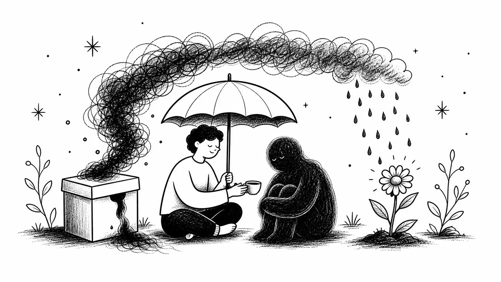 Editorial illustration for the article "Heres Why you Should Stop Denying Your Negative Emotions" in Lifestyle, Travel & Personal Reflections.