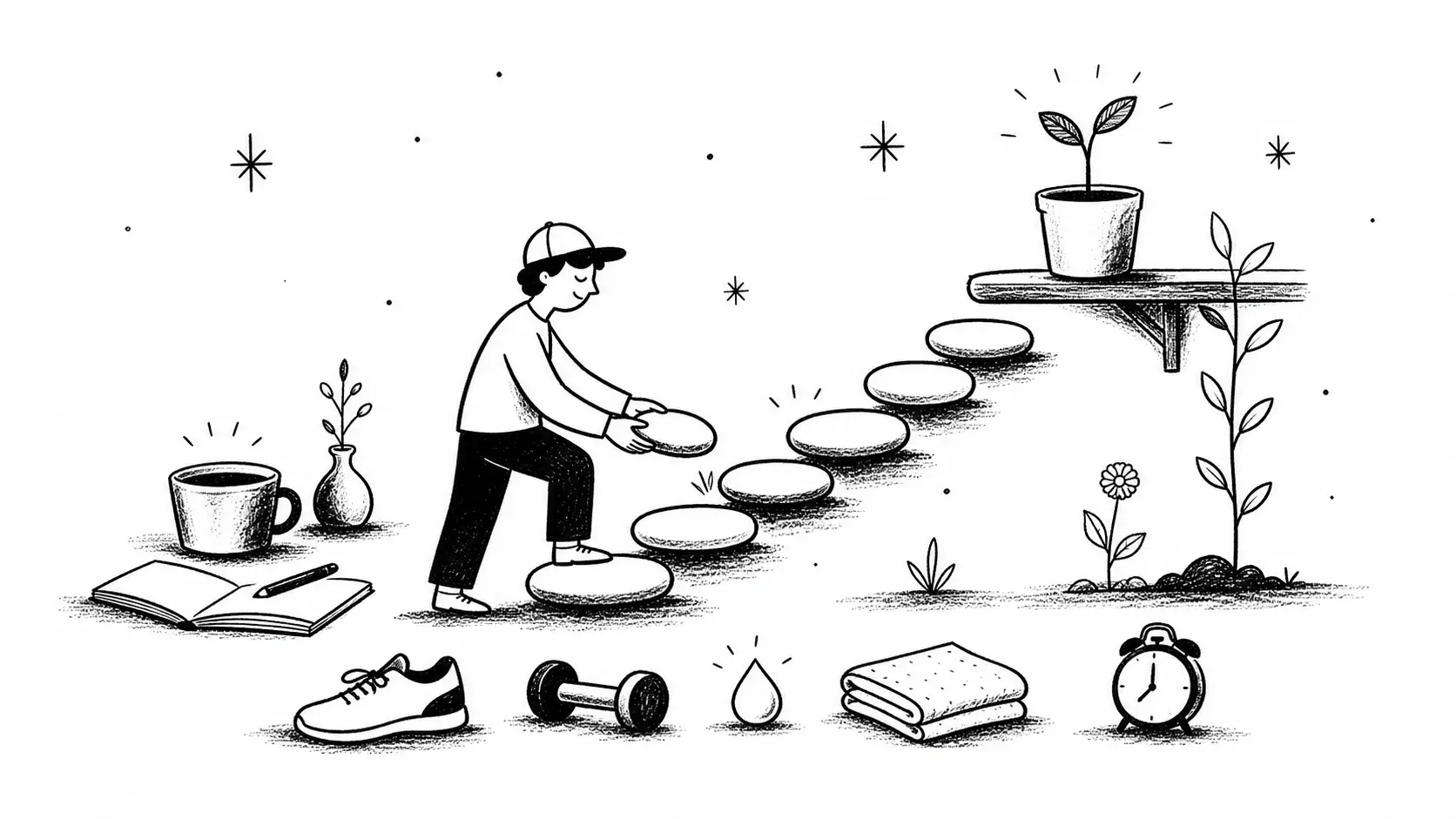 Editorial illustration for the article "Applying the Kaizen Philosophy to Your Daily Life" in Productivity, Focus & Learning Skills.