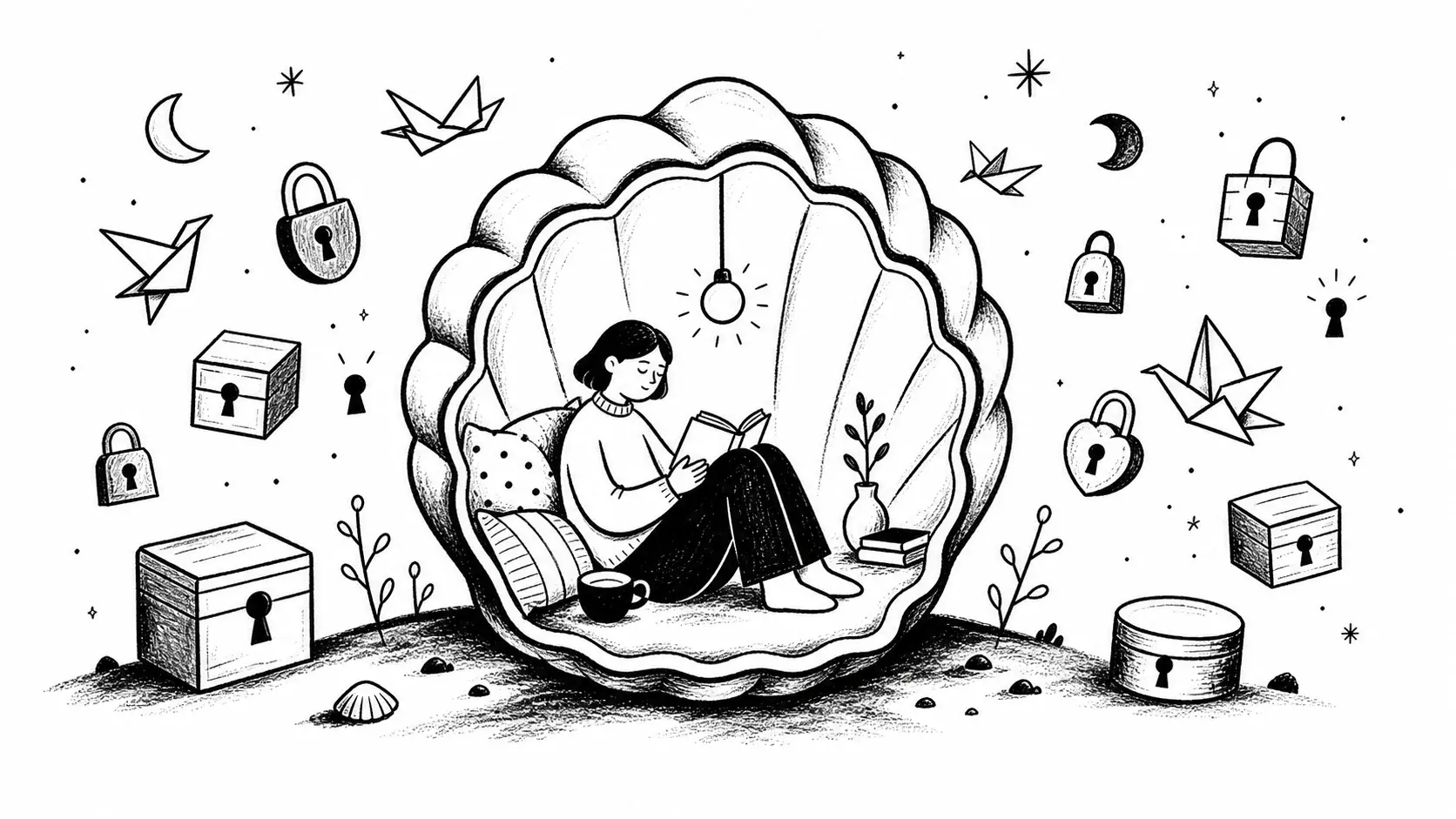 Editorial illustration for the article "An Introvert: A person with many ineffable secrets" in Books, Ideas & Summaries.